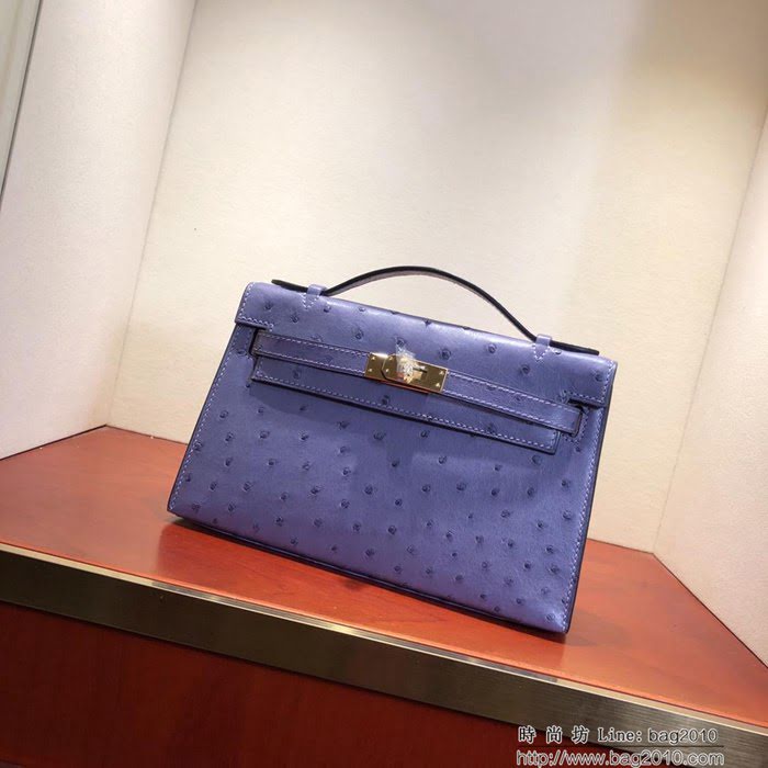 HERMES愛馬仕 凱莉包 Mini Kelly pochette金扣 薰衣草紫 純手縫蠟線配上豬鼻子鏈 斜挎包  Ama1184